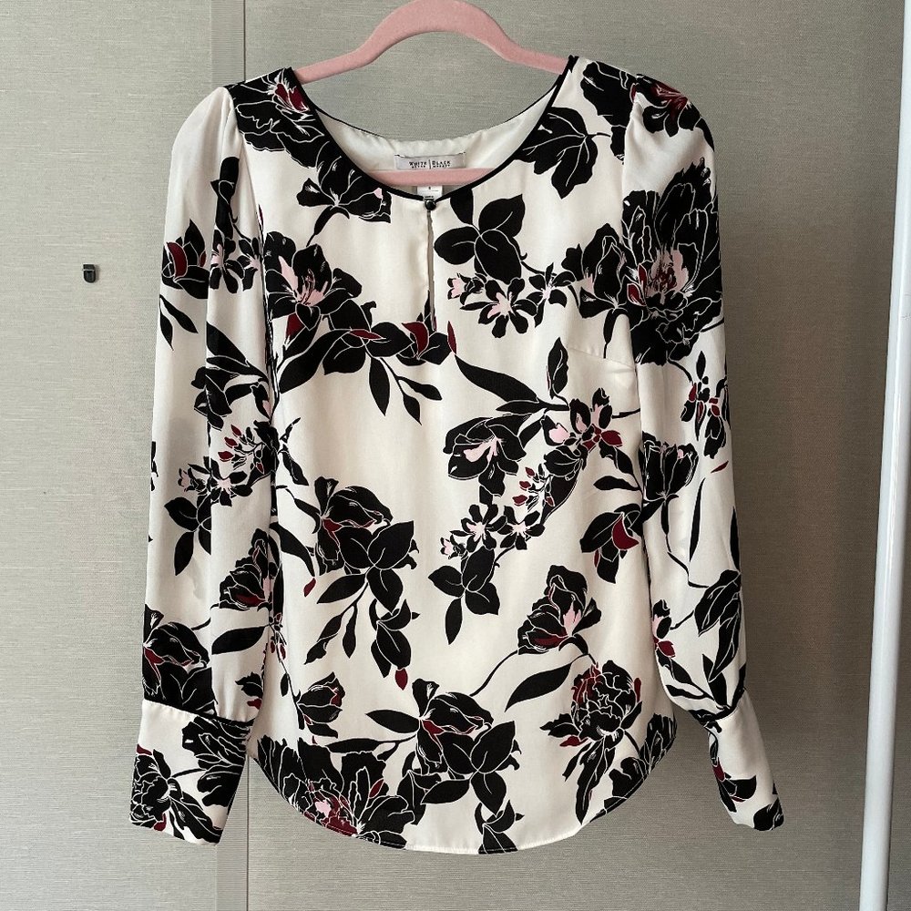 White House Black Market White Floral Blouse